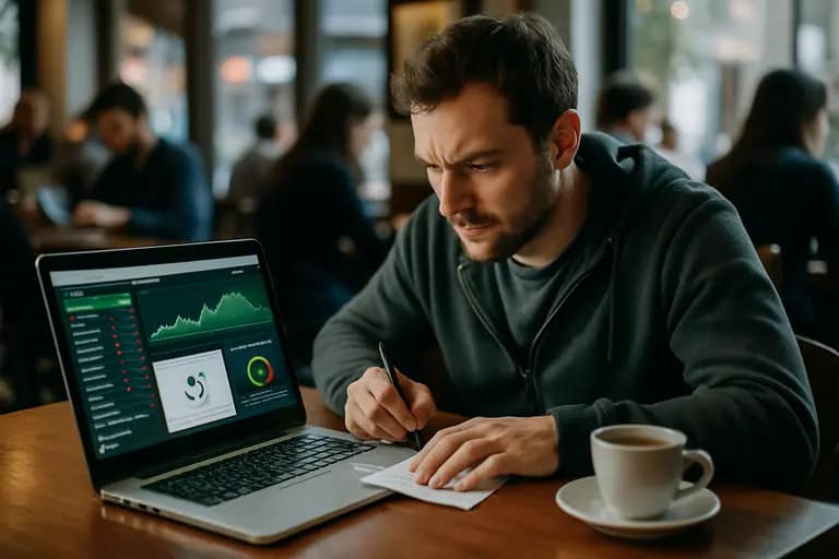 Person reviewing account settings, pricing data, and compliance notes on a laptop