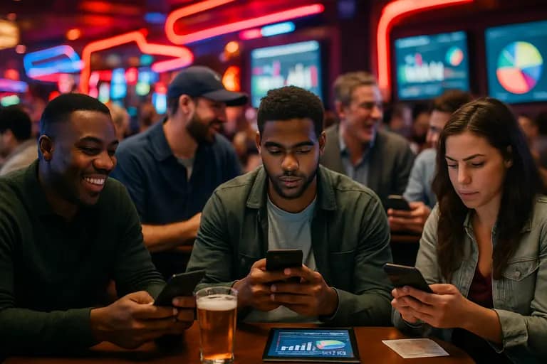 Casino floor with payment kiosk, mobile device, and gaming machines