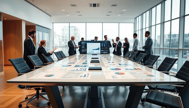 A large conference table with a sleek modern design, positioned in a bright, airy room with floor-to-ceiling windows. On the table, there are various charts, graphs, and reports displayed on high-resolution computer screens, showcasing comprehensive sports marketing data analytics. The lighting is soft and diffused, accentuating the clean, professional atmosphere. In the background, a team of analysts in business attire collaborates, deeply engaged in discussions and presentations, their expressions focused and determined. The overall scene conveys a sense of innovation, strategic planning, and data-driven decision-making in the realm of sports marketing and fan engagement. A large conference table with a sleek modern design, positioned in a bright, airy room with floor-to-ceiling windows. On the table, there are various charts, graphs, and reports displayed on high-resolution computer screens, showcasing comprehensive sports marketing data analytics. The lighting is soft and diffused, accentuating the clean, professional atmosphere. In the background, a team of analysts in business attire collaborates, deeply engaged in discussions and presentations, their expressions focused and determined. The overall scene conveys a sense of innovation, strategic planning, and data-driven decision-making in the realm of sports marketing and fan engagement.