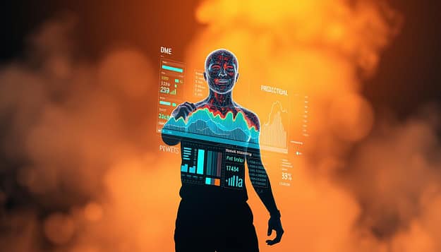 A data-driven athlete standing in a futuristic, holographic environment. Their silhouette is highlighted by a dynamic, multi-colored data visualization, showcasing predictive analytics of their performance, potential, and market value. The background is hazy, with shimmering data streams and wireframe structures, conveying a sense of advanced, real-time insights. Subtle lighting casts a warm, almost ethereal glow, emphasizing the fusion of technology and the human form. The overall mood is one of precision, innovation, and the power of data-driven decision-making in the world of professional sports. A data-driven athlete standing in a futuristic, holographic environment. Their silhouette is highlighted by a dynamic, multi-colored data visualization, showcasing predictive analytics of their performance, potential, and market value. The background is hazy, with shimmering data streams and wireframe structures, conveying a sense of advanced, real-time insights. Subtle lighting casts a warm, almost ethereal glow, emphasizing the fusion of technology and the human form. The overall mood is one of precision, innovation, and the power of data-driven decision-making in the world of professional sports.