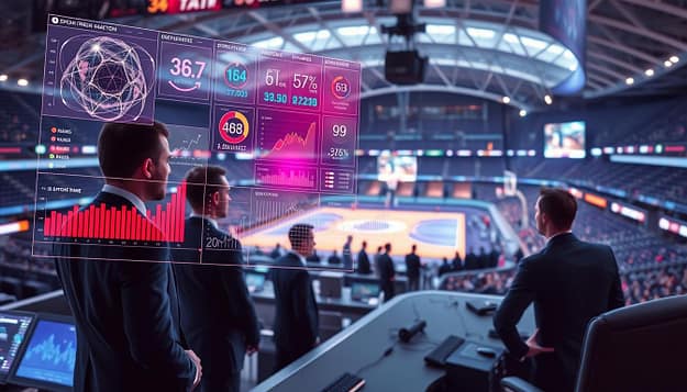 A real-time sports analytics dashboard illuminates a sleek, data-driven control center. Vibrant holographic visualizations of player statistics, performance metrics, and live game data float in the foreground, their dynamic movements mirroring the intensity of the game. In the middle ground, a team of data analysts in crisp uniforms monitor the analytics, their expressions focused as they interpret the insights. The background showcases a state-of-the-art sports arena, its architecture seamlessly blending form and function, hinting at the fusion of technology and athletics that powers this data-driven revolution. Soft, directional lighting casts an aura of professionalism and innovation, setting the tone for the monetization of sports analytics as a powerful, revenue-generating asset. A real-time sports analytics dashboard illuminates a sleek, data-driven control center. Vibrant holographic visualizations of player statistics, performance metrics, and live game data float in the foreground, their dynamic movements mirroring the intensity of the game. In the middle ground, a team of data analysts in crisp uniforms monitor the analytics, their expressions focused as they interpret the insights. The background showcases a state-of-the-art sports arena, its architecture seamlessly blending form and function, hinting at the fusion of technology and athletics that powers this data-driven revolution. Soft, directional lighting casts an aura of professionalism and innovation, setting the tone for the monetization of sports analytics as a powerful, revenue-generating asset.