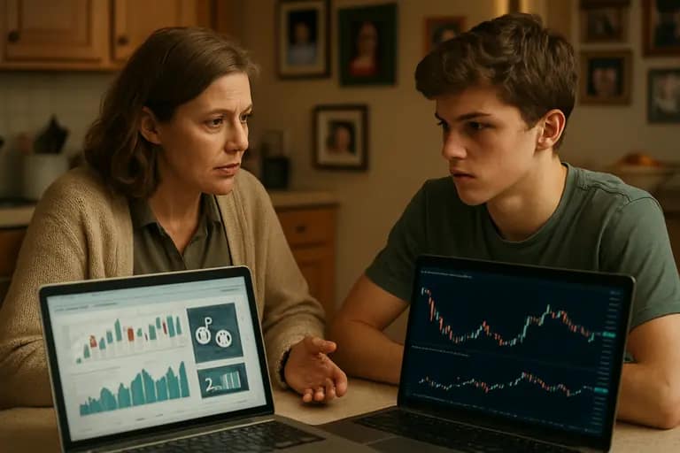 Person reviewing account controls and transaction history on a laptop